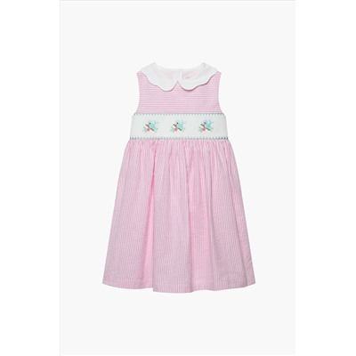 Trotters London Pink Stripe Tweetie Bird Smocked Cotton Dress