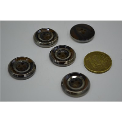Пуговица 20 мм прозрачно коричневая с серебрянными кольцами 10 шт
