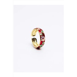 Стильное кольцо с фигуркой красного цветка