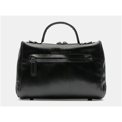 Черная кожаная сумка с росписью из натуральной кожи «W0038 Black Чешир и механизмы»