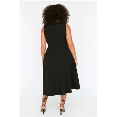 Черное платье А-силуэта с ткаными карманами TBBSS22EL1598