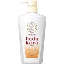 LION Увлажняющее жидкое мыло для тела с ароматом безупречной розы "Hadakara" 480 мл, флакон / 12