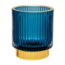 Декоративный подсвечник из цветного рельефного стекла 7x7x8 см, синий, золотой