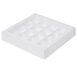 Коробка для конфет 16 шт с пластиковой крышкой Белая 200х200х30