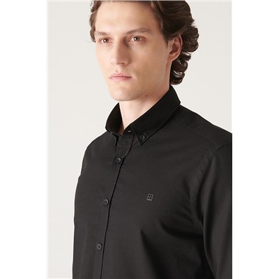 Черная рубашка Оксфорд, воротник на пуговицах из 100% хлопка, стандартная посадка