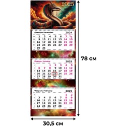 Календарь настенный 3-х блочный 2025,Огненная Змея,305х780, 80г/м2