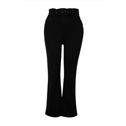 Черные джинсы прямого кроя с высокой талией и поясной строчкой TBBAW24CJ00013