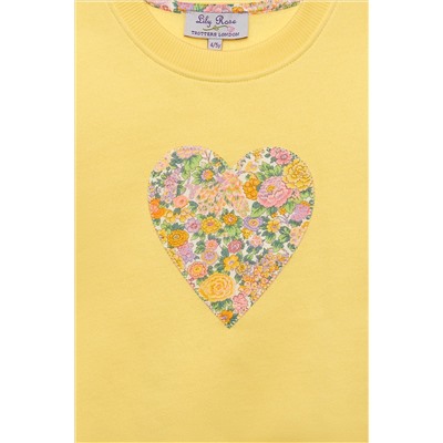 Trotters London Yellow Liberty Print Elysian Day Heart Cotton Sweatshirt