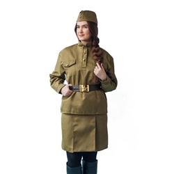 Костюм военного «Солдаточка люкс», пилотка, гимнастёрка, юбка, ремень, р. 44-46, рост 164 см