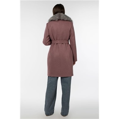 02-3070 Пальто женское утепленное (пояс) валяная шерсть розово-сиреневый