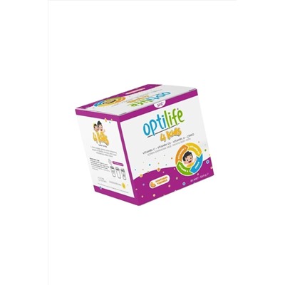 Optilife 4 Kids шипучие саше с витамином C-d3-a со вкусом апельсина, 20 шт.