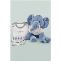 Babyblooms Blue Personalised Elephant Soft Toy with Stripe Pyjamas