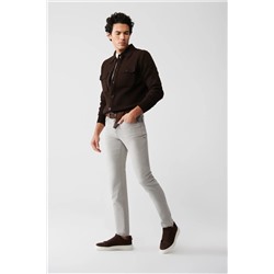 Мужские светло-серые берлинские винтажные потертые эластичные зауженные джинсовые брюки E003512