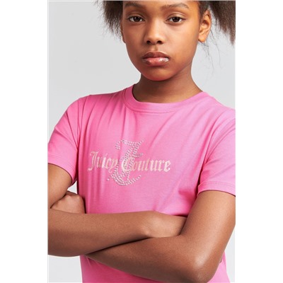 Juicy Couture Classic Fit Girls Pink Diamante T-Shirt