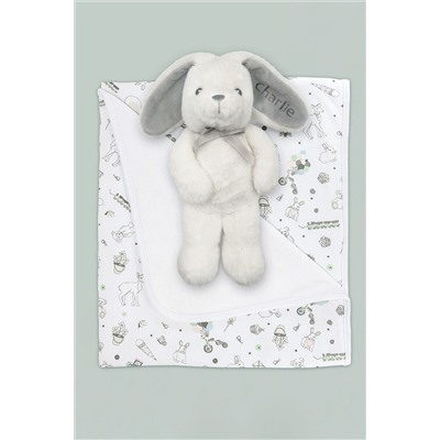 Babyblooms Grey Personalised Bunny With Snuggle Wrap Gift