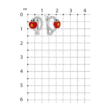 Серьги детские из родированного серебра с эмалью и фианитами - Яблочки 925 пробы 2313002