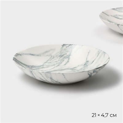 Тарелки глубокие Magistro Real Marble, 800 мл, 21×4,7 см, набор 2 шт, фарфор, белые