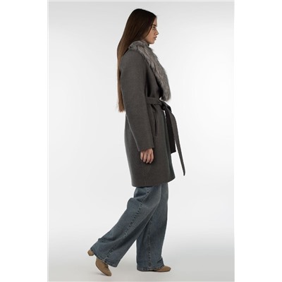 02-3072 Пальто женское утепленное (пояс) валяная шерсть серый
