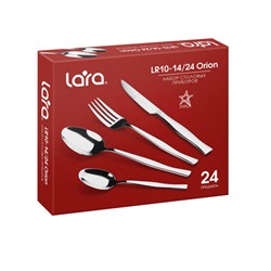LR10-14/24 Набор столовых приборов LARA «ORION»  24 пр, зерк. полировка, остр. вилка, нож для стейка