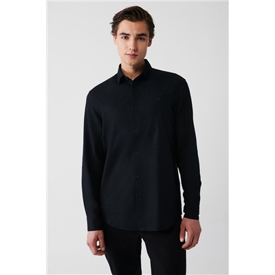 Черная рубашка, 100 % хлопок, классический воротник Добби, стандартный крой
