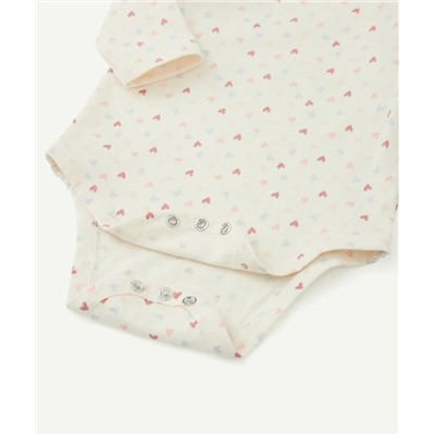 LOT DE 5 BODIES BÉBÉ EN COTON BIO THÈME COEUR BLEU ET ROSE