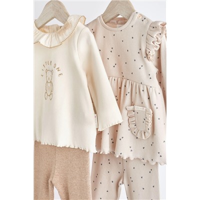 Beige Bear Baby T-Shirts and Leggings 4 Piece Set