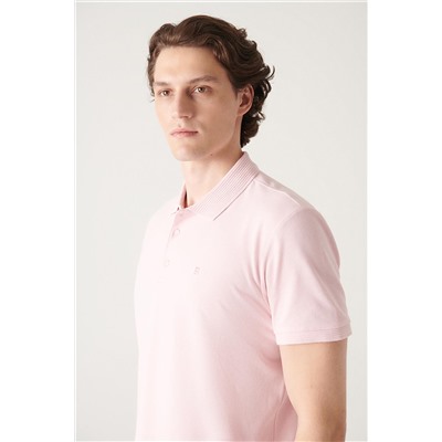 Светло-розовая футболка с воротником поло, 3 пуговицы, 100 % египетский хлопок, стандартная посадка