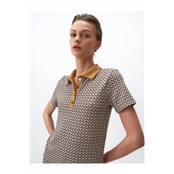 Смешанная блузка с воротником-поло и короткими рукавами с рисунком