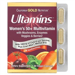 California Gold Nutrition, Ultamins, мультивитаминный комплекс для женщин старше 50 лет с коэнзимом Q10, грибами, ферментами, овощами и ягодами, 60 растительных капсул