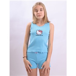 Комплект для девочки: майка, шорты, рост 158 см, цвет голубой