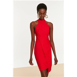 Красное элегантное тканое вечернее платье на подкладке TPRAW19BB0007