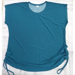 Топ-блуза размер 50 (по факту 52-54), бирюзовый в черный горох