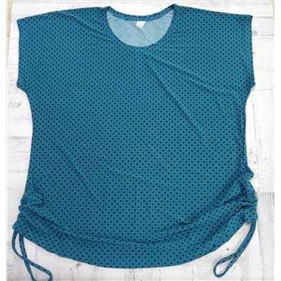Топ-блуза размер 50 (по факту 52-54), бирюзовый в черный горох