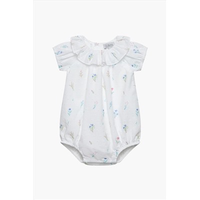 Trotters London Little Floral Fleur Cotton Willow Bubble White Romper