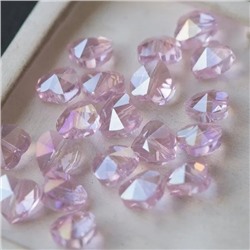 Бусина "Сердечко", стекло, цвет светло-розовый радужный, 10x10x6.5 мм