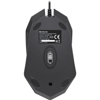Мышь Defender Event MB-754, проводная, оптическая, 1000 dpi, USB, чёрная
