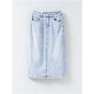 2023 эластичная джинсовая юбка с высокой талией и разрезом сзади, женская свободная тонкая юбка средней длины с вышивкой на бедрах