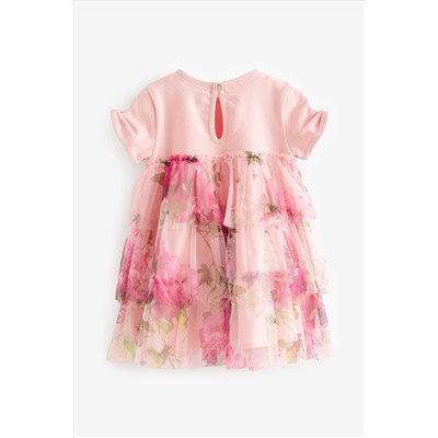 Baker by Ted Baker Pink Mesh Tiered Mockable Dress