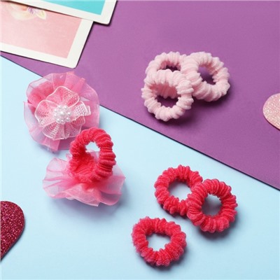 Резинка для волос "Кружево" (набор 8 шт) объёмный цветок микс, розовый