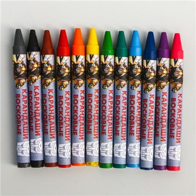 Восковые карандаши, набор 12 цветов, высота 8 см, диаметр 0,8 см, Трансформеры