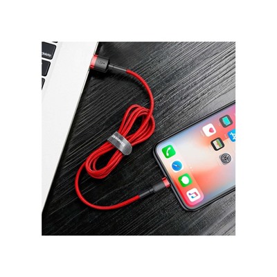 Кабель Baseus, Lightning - USB, 2.4 А, ПВХ оплётка, 1 м, чёрно-красный