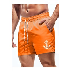 Оранжевые мужские базовые купальники стандартной длины с принтом якоря, шорты для плавания