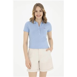 Женская голубая базовая футболка с воротником-поло Неожиданная скидка в корзине