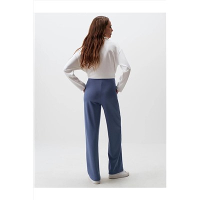 Синие удобные широкие брюки с нормальной талией и карманами