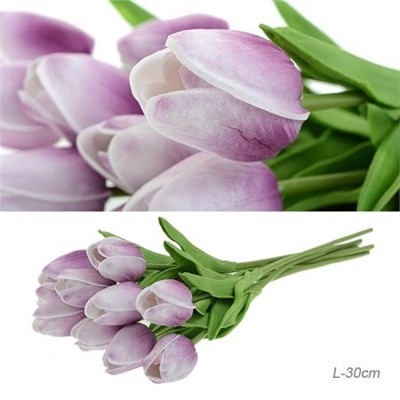 Цветок искусственный Тюльпан 30 см бело-фиолетовые / 1205 /уп 10/200/1200/ латэкс