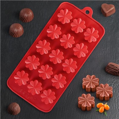 Форма для конфет и шоколада Доляна «Цветочки», силикон, 21×10×2 см, 15 ячеек, цвет МИКС