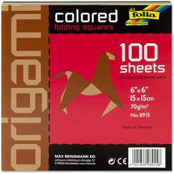 FOLIA Цветная бумага для оригами, 70 г/м2, 15х15 см, 100 л, 10 цветов