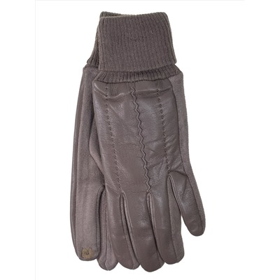 Элегантные демисезонные перчатки из кожи и велюра, цвет бежево-серый