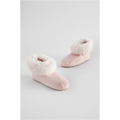 The White Company Pink Faux Fur Boot Slippers