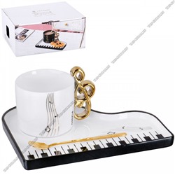 Чай- 2пр 200мл "Пианино/Белый" с ложкой (бл-фигур/